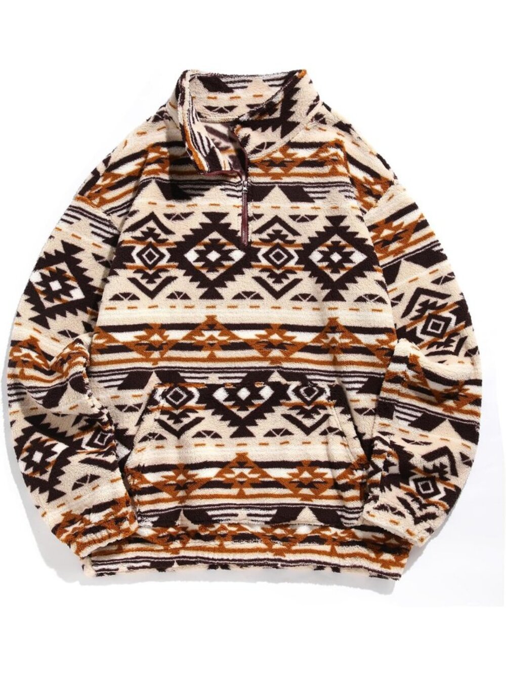 Unisex 1/4 Zip Ethnic Aztec Fleece Sweatshirt - Cozy Winter Top for Men & Women